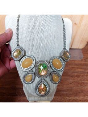 Opalescent and Butterscotch Statement Costume Necklace